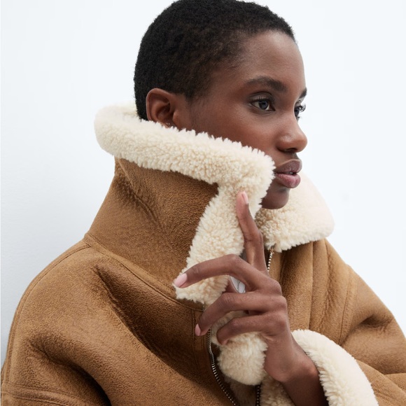 Mango SHEARLING-LINED LEATHER-EFFECT JACKET - Picture 4 of 7